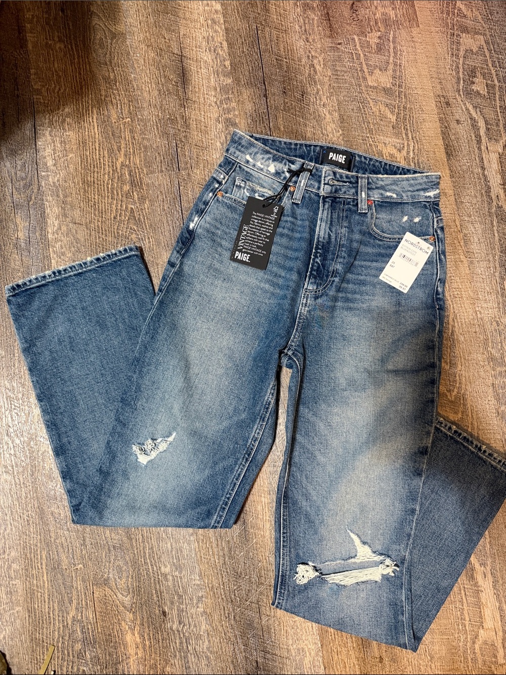 PAIGE Women's Blue Distressed Straight-Leg Jeans